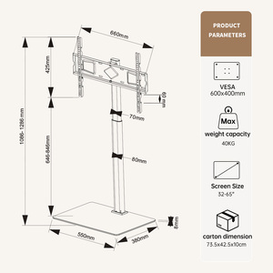 Fabricant de supports de télévision sur pied personnalisés, service ODM OEM, base pivotante réglable en hauteur, acier allié pour téléviseurs de 32 à 65 pouces - Product Image 6