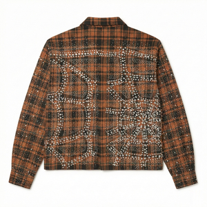 Chemise Homme Vintage à Manches Longues en Flanelle à Carreaux en Coton, Effet Délavé à l'Acide, avec Strass, Coupe Courte et Ample, pour Streetwear – Fournisseur Chaud - Product Image 2