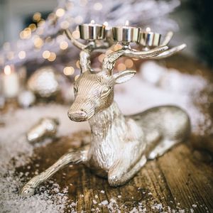 Silver Deer Candle Stand with Four <b>Tealight</b> Holders for Christmas Home Decoration - Product Image 6