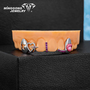 Émail Artisanat 925 Argent Fine Grillz pour Femmes Design Simple WithStar & Lip on Cap Grillz No Allergy Custom Grillz Female - Product Image 2