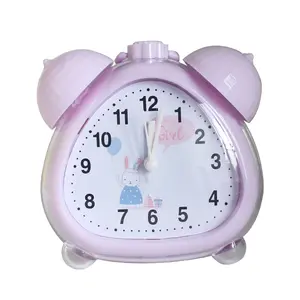 Mini Cartoon Student's Wake Up Alarm Clock Double Bell Step Movement Quartz Analog Alarm Clock