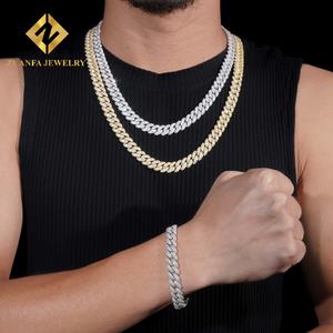 Testeur de diamants RTS Pass 10 mm 2 rangées Bracelet pour homme en moissanite Argent 925 Chaîne cubaine plaquée or Chaîne populaire - Product Image 5