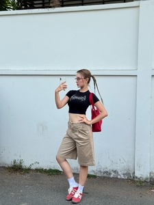 Elegant High Waisted Khaki Shorts For Women Boutique Business Casual Apparel Custom Woven <b>Label</b> Vietnam OEM <b>Maker</b> - Product Image 4