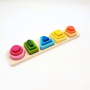 Montessori 1 2 3 Year Old Boys Girls Learning Eco-Friendly Wooden <b>Sorting</b> Stacking <b>Toy</b> <b>Shape</b> Sorter Color Stacker Custom Brand - Product Image 1