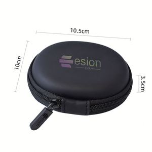 Boîte de rangement ronde en EVA et cuir PU imperméable avec logo personnalisé, vente en gros d'usine, étui pratique noir pour écouteurs avec fermeture éclair - Product Image 4