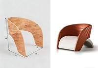 Banc de loisirs moderne en contreplaqué courbé avec assise en forme de couronne pour usage domestique, style panneau de bois pour salon