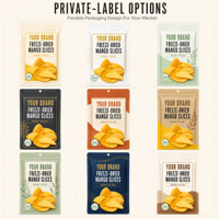 Tranches de mangue lyophilisées 18g Sachet Snack croustillant non frit Pour la vente au détail, OEM, ODM, Marque privée, Grossiste