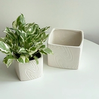 Pot bunga porselen kotak putih elegan, tahan lama dengan desain serat kayu untuk penggunaan Rumah & taman luar ruangan/dalam ruangan
