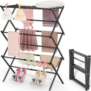 Tendedero Plegable en Forma de X de 3 Niveles, Portátil, para Uso en Interiores y Exteriores, en Balcón, Color Negro - Product Image 1