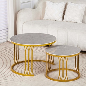 Wholesale Price Luxury Minimalist Style Retractable Handmade White Wooden <strong>Coffee</strong> <strong>Table</strong> <strong>Set</strong> with Stable Gold Base Home Furniture - Product Image 5