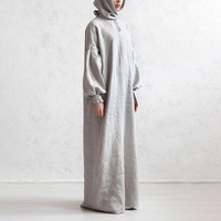 Abaya Personnalisée 100% Lin Naturel pour Femmes Musulmanes, Couleur Unie, Tissu Respirant, Robes Abaya Modestes Islamiques de Dubaï