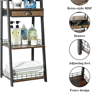 Étagère d'angle pour salle de bain à 3 niveaux avec tiroir, support de rangement autoportant pour articles de toilette et serviettes, noir, 60x70cm - Product Image 3