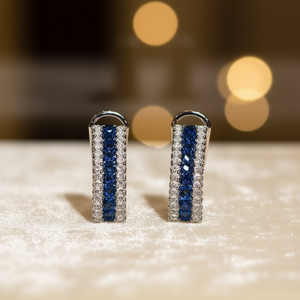 Orecchini a Cerchio Classici con Cristalli Blu, Argento 925 Placcato Rodio, Gioielli da Donna per Uso Quotidiano - Product Image 2