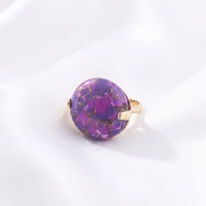 Custom Design Purple Copper Turquoise Round Shape <b>Ring</b> Solid Brass 18k Gold Plated Ottoman Style Plain <b>Thin</b> Band Men's <b>Rings</b> - Product Image 3