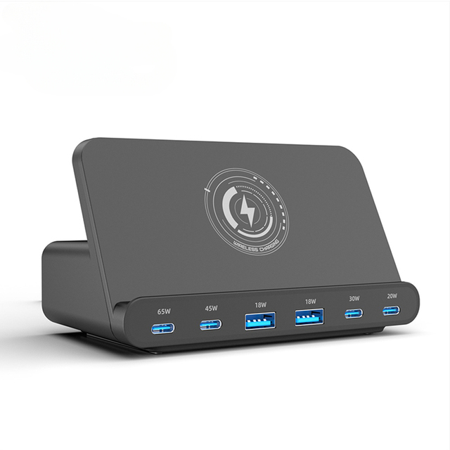 7 in 1 65W PD PPS Fast Station 15W Wireless Charging Dock 4C2A Ports for EU US AU UK Multi Device Desktop Hub