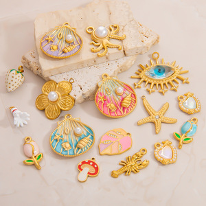 Colgante de acero inoxidable de la serie Ocean con perlas de formas mixtas, accesorios de joyería DIY para la elaboración de collares. - Product Image 2