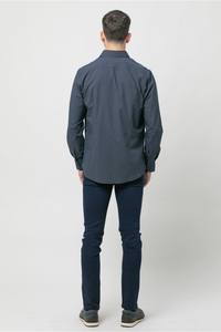 Tela estampada de alta calidad, ajuste Regular, 100% algodón, cómodas camisas azules oscuras de corte delgado para hombres - Product Image 3