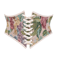 Corsé con Cordones y Cremallera en la Cintura, Diseño Floral Rojo, Ropa Medieval, Top Bustier para Mujer, Corsé Gótico Steampunk