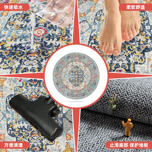 Alfombra Redonda Retro Americana con Patrón de Medallón, Fibra de Poliéster, 8x10 Pies, Antideslizante, para Sala de Estar, Decoración del Hogar - Product Image 2