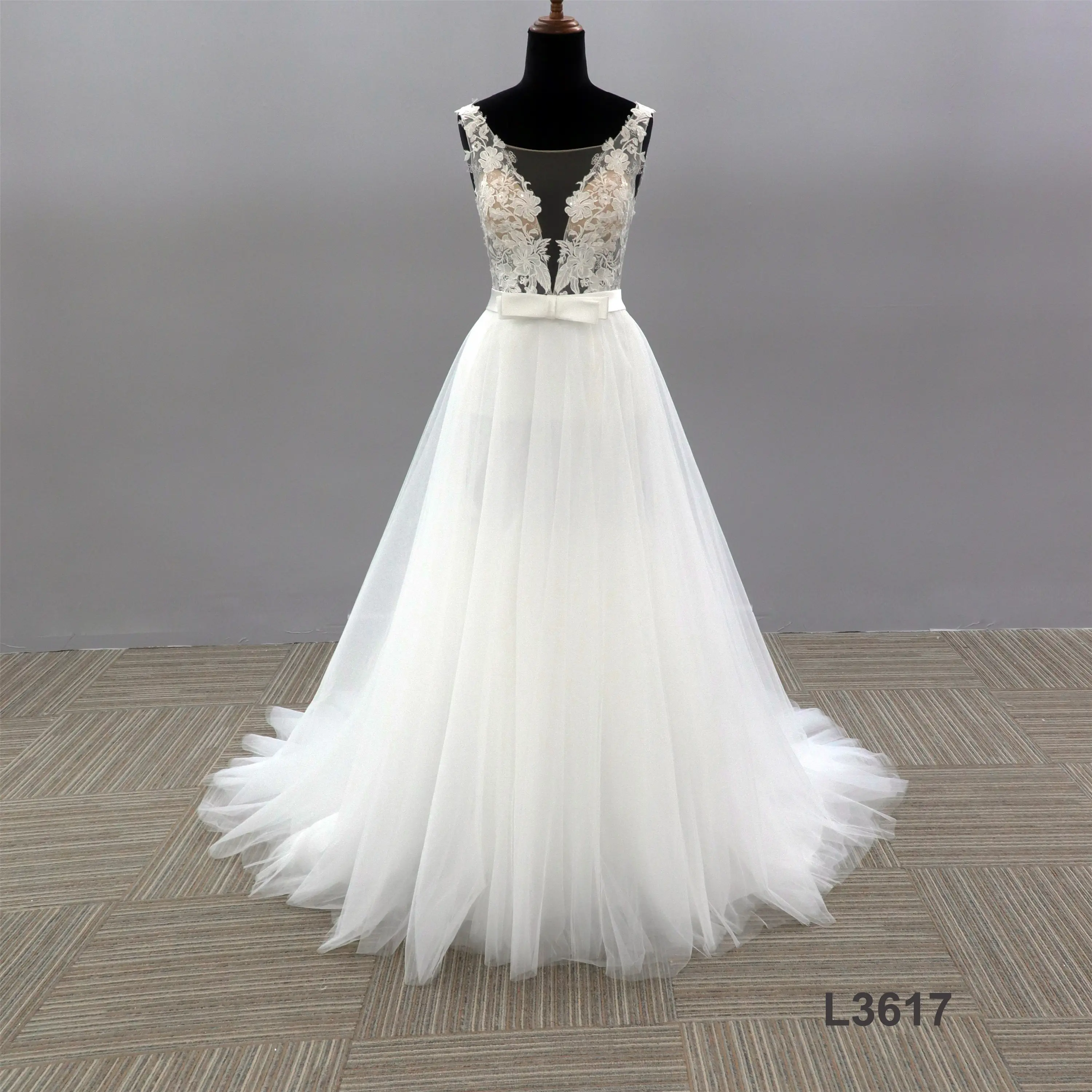 Fashion Lace Embroidered Bride Gown Bondage white gaun pengantin wedding dress white