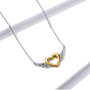 Fashion Hollow Heart <b>Angel</b> Wing Pendant Necklace for Women Two Tone <b>Gift</b> Neck Chain - Product Image 2