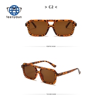 Teenyoun 2024 Design Vintage Rétro Futuriste Lunettes de soleil de fête et de club, monture carrée à double pont, imprimé léopard
