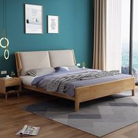 Lit double moderne minimaliste en bois massif avec rangement hydraulique et tête de lit rembourrée, mobilier de chambre à coucher