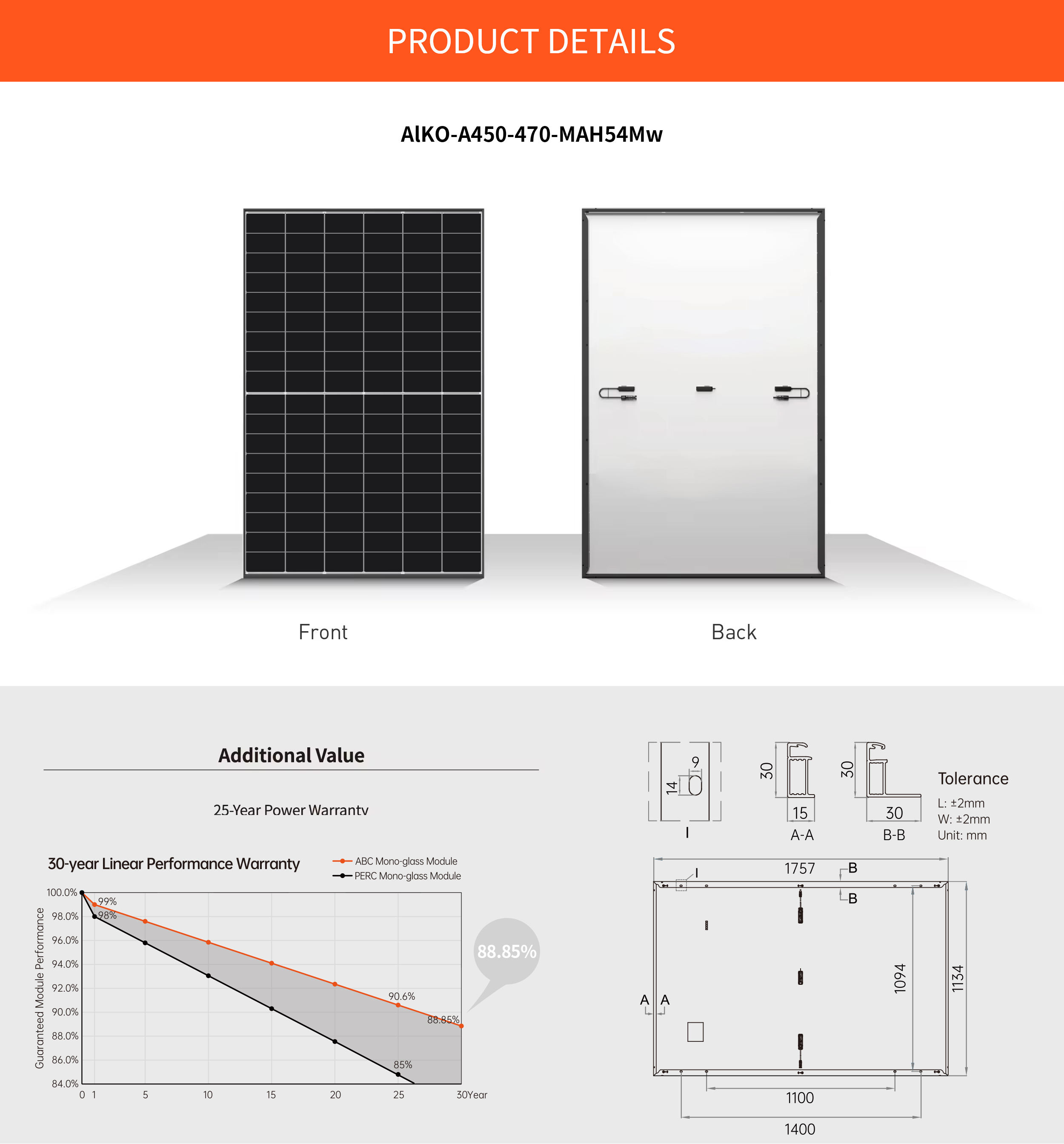 Aiko Neostar 2P 450W N-Type ABC Solar Panel - Durable Black Frame