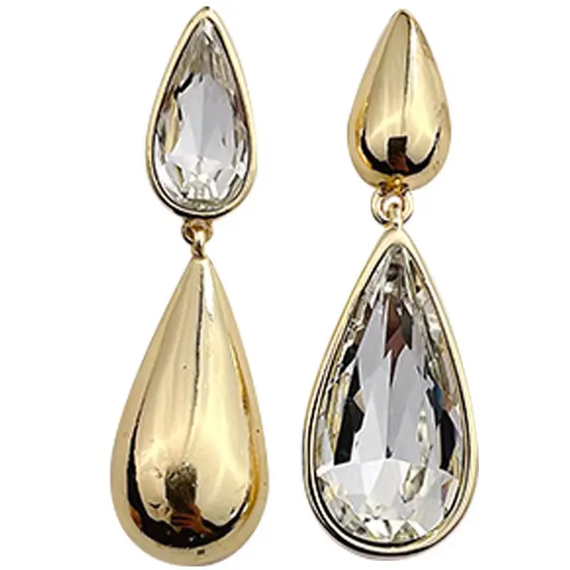 Gioielli di moda in ottone grande ciondolo a goccia d'acqua orecchini pendenti con strass in oro 18 carati