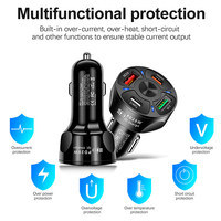 Chargeur USB de voiture 4 ports PD 20W QC3.0 avec 2 ports USB Type-C à charge rapide pour prise allume-cigare 12-32V OTP pour ordinateur portable