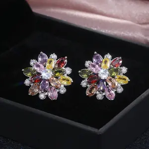 New Arrival Gorgeous Big Flower Stud Earring for Women Wedding Engage Dance Party Noble Brilliant Zircon Stone Earrings