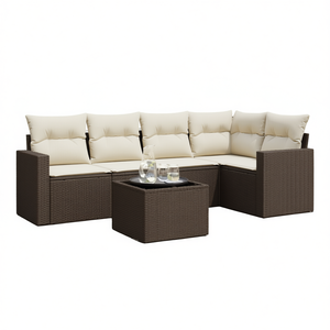 Adjustable Brown Pe <b>Rattan</b> Garden <b>Sofa</b> Set 6 Seater Outdoor Furniture Contemporary Design - Product Image 1