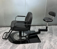Fauteuil de Barbier Vintage Hydraulique Inclinable en Cuir PU Capitonnée, Chaise de Coiffure Robuste avec Repose-Pieds et Base Ronde