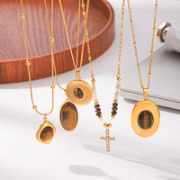 Colliers superposés vintage en or plaqué PVD 18 carats hypoallergénique avec pendentif en pierre œil de tigre et strass, ajustables, pour usage quotidien ou cadeau de mariage