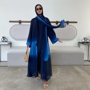 2024 islamische kleidung muslimisches ombre abaya set großhandel farbverlauf kimono hijab abaya set gefüttert mit chiffon