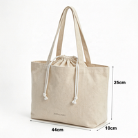 Sac fourre-tout en toile de coton beige uni ZHPFACTORY, sac de shopping réutilisable OEM, grand sac de courses avec fermeture à cordon