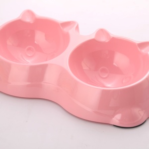Cute <b>Cat</b> Face Dual Pet Bowl Plastic Non Slip <b>Feeder</b> For <b>Cats</b> Kitten Small Puppy Multi Color Rounded Design - Product Image 3