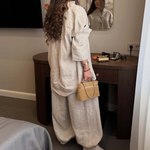 Fabricants de vêtements TR, vente en gros d'ensembles pour femmes, mode élégante, couleur unie, chemise à manches longues, <span class=keywords><strong>pantalon</strong></span> taille haute, ensemble 2 pièces pour femmes - Product Image 3