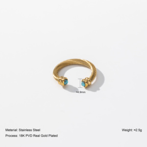 YF8501 Vintage Waterproof Non Tranish 18K PVD Gold Plated Stainless Steel Twist Natural Stone <strong>Tiger</strong> <strong>Eye</strong> Turquoise Open <strong>Rings</strong> - Product Image 2