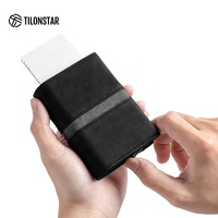 Dompet Kulit RFID pria, dompet kulit minimalis ramping dengan pemegang kartu kredit Pop-up otomatis untuk hadiah