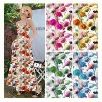 Tissu en Chiffon de Luxe Personnalisé à Imprimé Floral Numérique, Grand Motif Floral Vibrant, Doux, 95% Polyester 5% Spandex, Idéal pour Robe