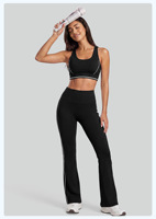 Ensemble de sport 2 pièces pour femme : Soutien-gorge de sport à rayures color block et Legging taille haute froncé effet ventre plat et rehausseur de fessier – Tenue de yoga et de sport