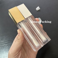 Tube de brillant à lèvres carré ISMAN 5ml, flacon givré avec capuchon miroir or/argent, grand applicateur, emballage vide pour brillant à lèvres, logo personnalisé