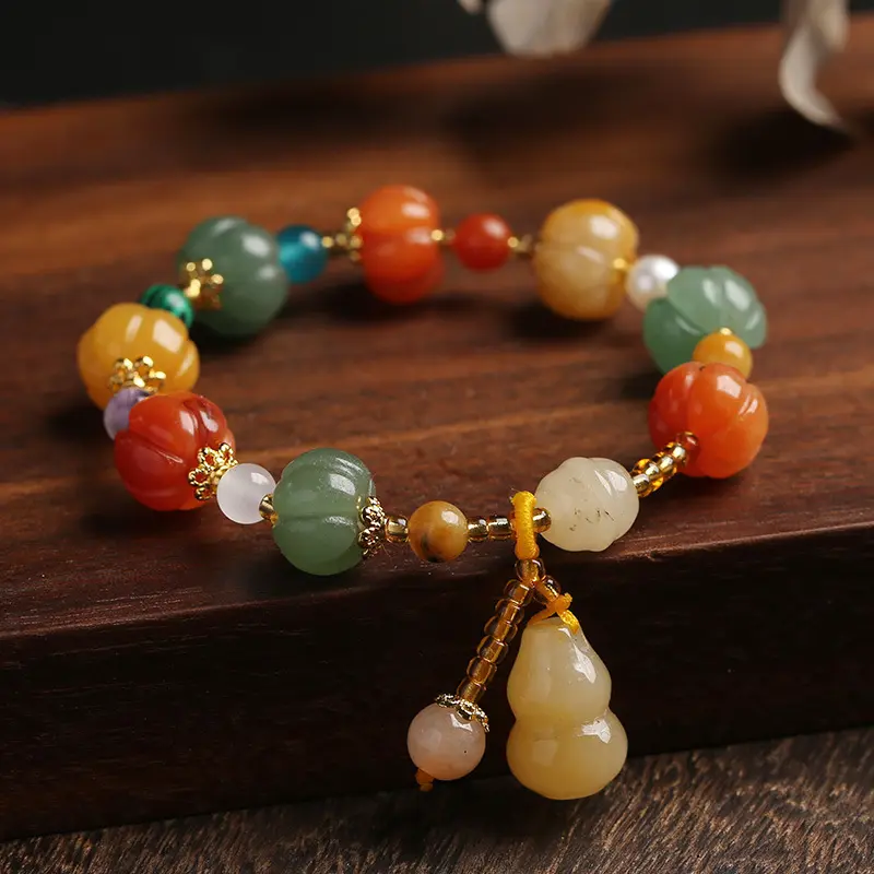 Pulsera de Jade con cuentas de calabaza para mujer, brazalete con abalorio de calabaza, Topacio de Jade Imperial, mechero Natural de estilo chino