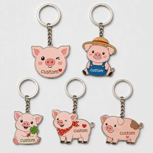 Porte-clés personnalisés en forme d'animaux de ferme (porc), design mignon de dessin animé, souvenir pour étudiants et excursions scolaires - Product Image 1