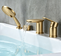 Robinet de baignoire WEIHAO en chrome poli à montage sur pont, avec bec large et plat, douchette à main incurvée, mitigeur de bain pour la maison et l'hôtel