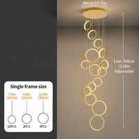Lustre d'escalier circulaire multi-têtes moderne et classique, en aluminium noir, style nordique simple, pour villa