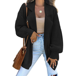 2023 nuevo Otoño/Invierno suéter de mujer cárdigan Color <span class=keywords><strong>s</strong></span>ólido traje cuello manga larga abrigo de punto suéter de moda - Product Image 5