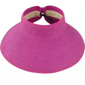ZG 새로운 여성 여름 바이저 접이식 태양 모자 넓은 대형 브림 비치 모자 밀짚 모자 UV 보호 모자
