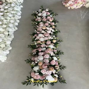 F-FR0470 สีชมพู Rose ดอกไม้ Runner งานแต่งงานที่กําหนดเองประดิษฐ์ Runner ดอกไม้งานแต่งงาน Centerpieces สําหรับตกแต่ง